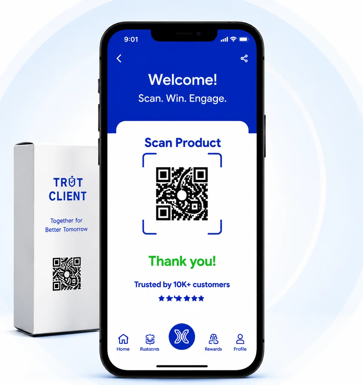 Product pack and mobile scan experience with QR based customer engagement.